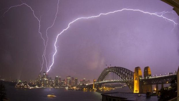 Lightning strikes the Sydney Tower.