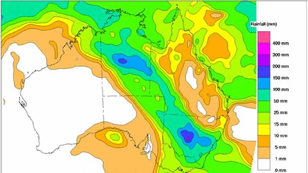 More rain ... the Bureau of Meteorology's four-day forecast rainfall - from 6.30am today to March 5, for Australia.