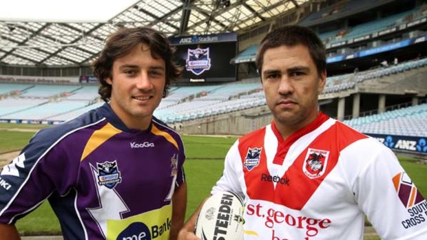 No half-measures . . . Rival halves Cooper Cronk and Jamie Soward will be keen to dominate in the Good Friday clash between Melbourne Storm and St George Illawarra Dragons at Etihad Stadium.