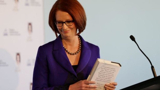 Knock yourselves out: Julia Gillard playfully challenges journalists.