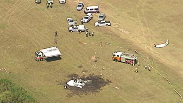 Channel Nine footage of the light plane crash at Caboolture.
