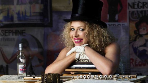 Parisian princess Jane Rutter flaunts her flute album French Kiss with flesh and a top hat.