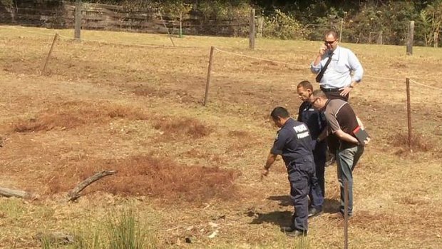 Police at the Nannup property where human remains were discovered on February 28.