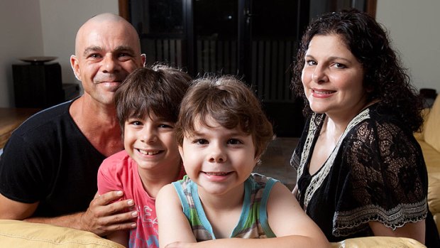 Stephen and Gabrielle Archer at their home in Brisbane with sons Alex, 8, and Zac, 5.