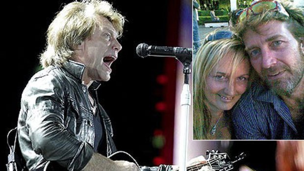 A Bon Jovi concert in Brisbane this month was targetted by scalpers. Inset: Julia Foster and Steve Taylor say they were duped.