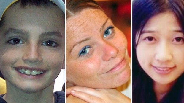 This combination of undated photos provided by their families shows, from left, Martin Richard, 8, Krystle Campbell, 29, and Lingzi Lu, a Boston University graduate student. Richard, Campbell and Lu were killed in the two explosions at the finish line of the Boston Marathon on Monday, April 15, 2013.