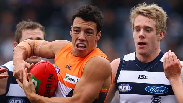 Giant Dylan Shiel sets the pace in the first quarter against Geelong.