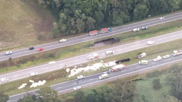 Traffic is delayed in both directions on the Bruce highway.