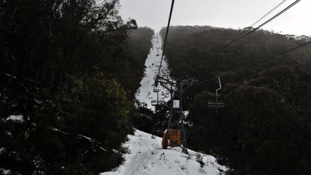 Cold wet conditions at Thredbo on Saturday, melting all the snow that had fallen the previous week.