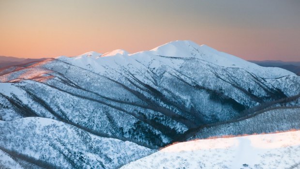 Mt Feathertop at sunset during winter near Mt Hotham in Victoria.