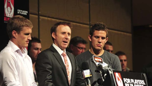 (From left to right) Luke Power, Matt Finnis and Luke Ball representing the AFL Players' Association earlier this year.
