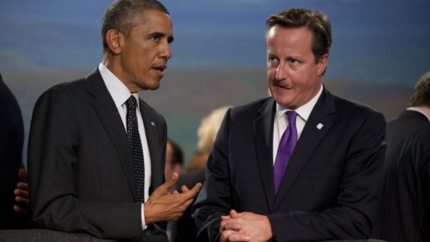 US President Barack Obama (left) and British Prime Minister David Cameron at the NATO summit.