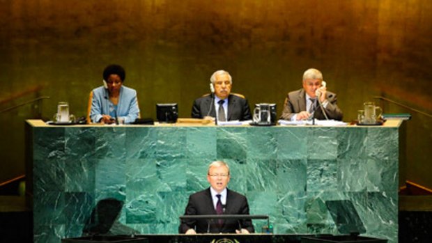 Kevin Rudd addresses the Millennium Development Goals summit at the UN headquarters in New York.