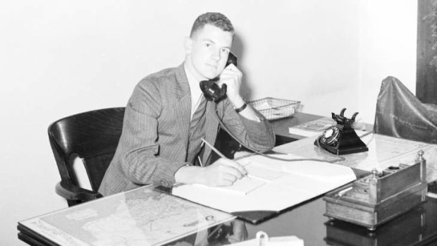 Australia broad jumper Basil Dickinson, pictured at work in Sydney on 28 April 1936, two weeks before departing with the Australian Olympic team to Berlin.