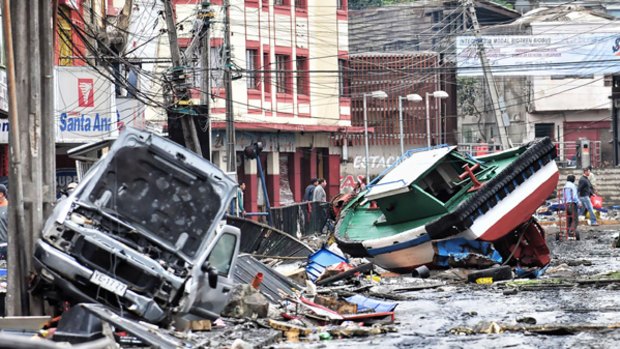 Devastation ... the scene in the Chilean city of Talcahuano.