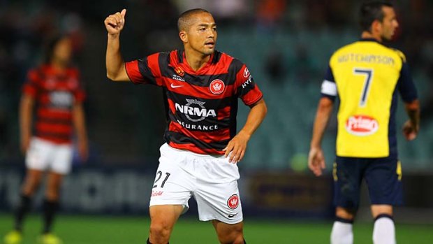 Thumbs up ... Shinji Ono makes a good start for Western Sydney.