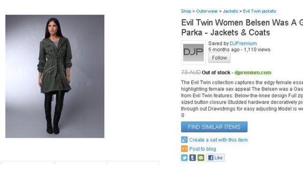 Apology ... the 'Belsen Was A Gas' women's parka from Evil Twin.