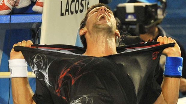 The incredible: Novak Djokovic tears off his shirt after winning the men's final of the Australian Open in iron-man time.
