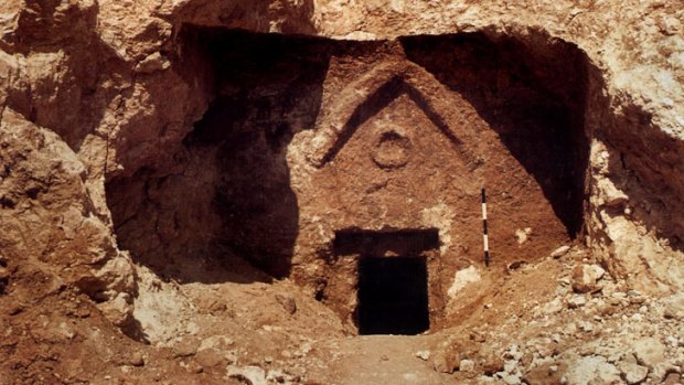 The entrance to a burial cave in southern Jerusalem, which a 2007 documentary by James Cameron claimed was the lost tomb of Christ.