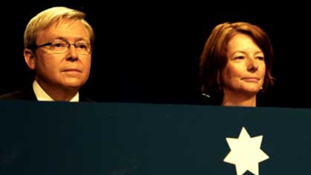 Kevin Rudd and Julia GIllard opening the 45th Labor Party Conference in 2009.
