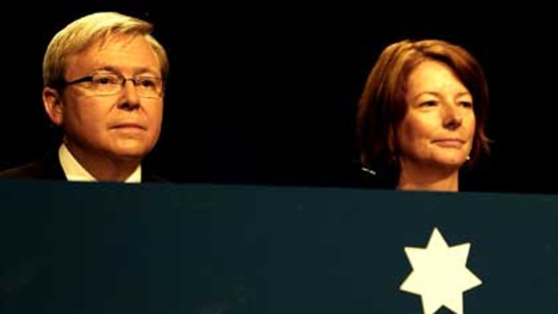 Kevin Rudd and Julia GIllard opening the 45th Labor Party Conference in 2009.