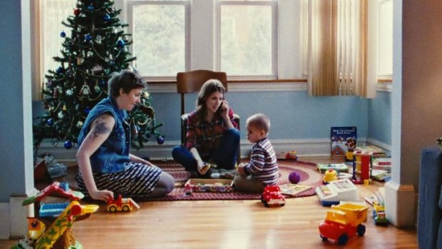 Lena Dunham, Anna Kendrick and a baby Swanberg in Joe Swanberg's <i>Happy Christmas</i>.