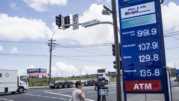 Plummeting: The price of fuel in Sydney continues to fall. Pictured is a Tempe petrol station on January 6, 2015.