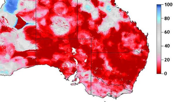 Why the rain is needed: Upper-layer soil moisture levels as of week to October 20.