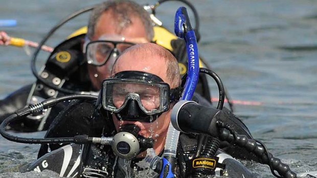 Not what it seemed to be ... Russian Prime Minister Vladimir Putin dives for treasure.