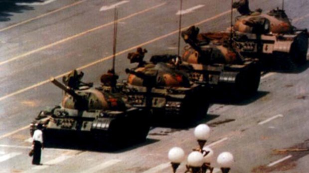 The iconic photo taken during the 1989 Tiananmen Square uprising when an unknown protester blocked a column of tanks.