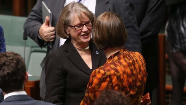 Outgoing Liberal MP Judi Moylan with Nicola Roxon after she delivered her valedictory on Tuesday.
