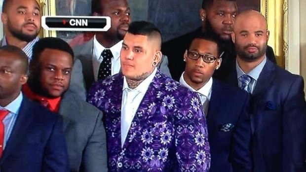 The infamous purple floral suit that Jesse Williams wore to the White House.