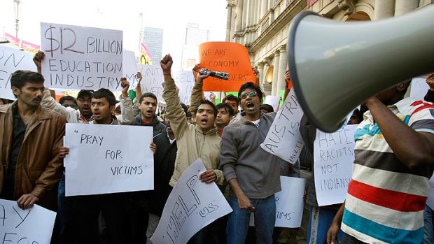 Indian students protest in Melbourne in 2009.