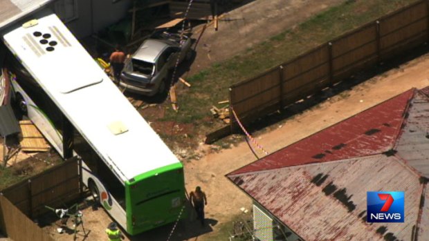 The scene of a bus crash in Redland Bay. Photo: Seven News.