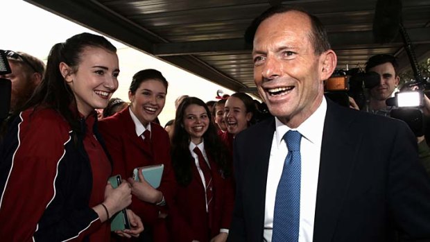 Opposition Leader Tony Abbott during his visit to the Penrith Christian School in NSW on Thursday.