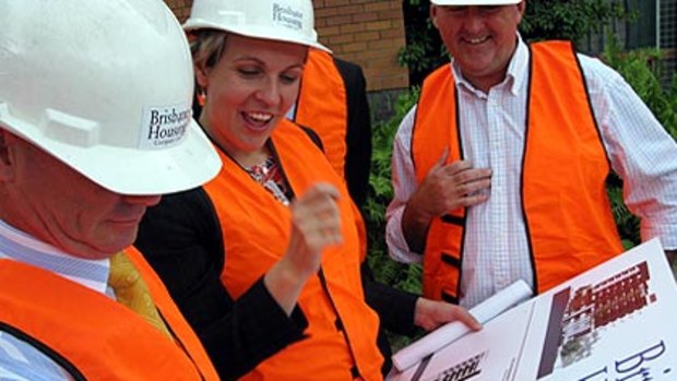 Brisbane Lord Mayor Campbell Newman, Housing Minister Tanya Plibersek and Brisbane Housing Company CEO David Cant.