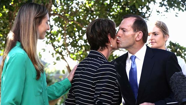 Opposition Leader Tony Abbott with his family: Frances Abbott, Margie Abbott and Bridget Abbott.