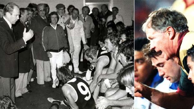 Old school ... St Kilda coach Allan Jeans in 1976 and Bob Fulton, right, with Manly
