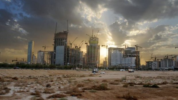 High-rise buildings under construction in Riyadh's King Abdullah Financial District.