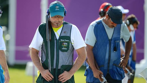 Australia's Michael Diamond on his way to a disappointing fourth in the men's trap final.