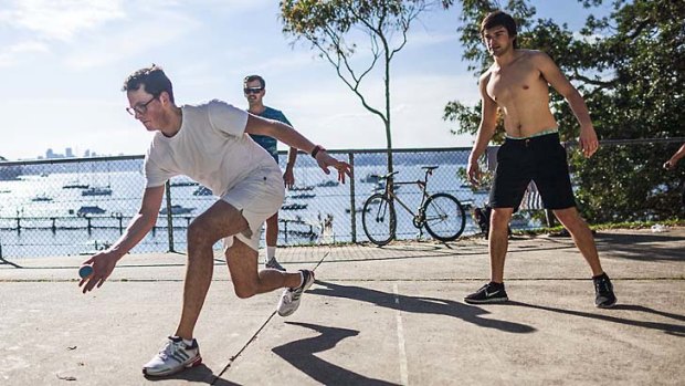 Scott "Snare" Drummond (left) with Jackson "Bad Boy" Gallagher (right) wall balling at Redleaf Beach, Double Bay.