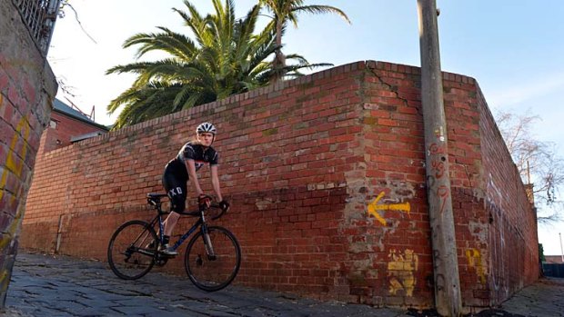 Melburn Roobaix regular Chris Riordan on a trial run in a cobblestoned alley in Northcote.