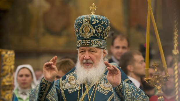 Russia's Patriarch Kirill conducts a religious service in the Kremlin in Moscow. 