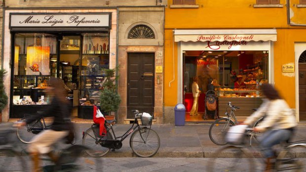 Gastronomy: Bustling Strada Farini in Parma.