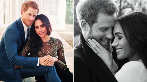 Prince Harry and Meghan Markle pose for official engagement photos.