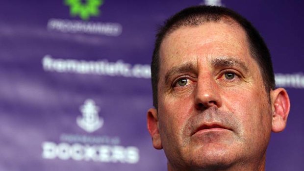 Headed west: Former St Kilda coach Ross Lyon at a Dockers press conference yesterday, announcing he would guide Fremantle from next year.