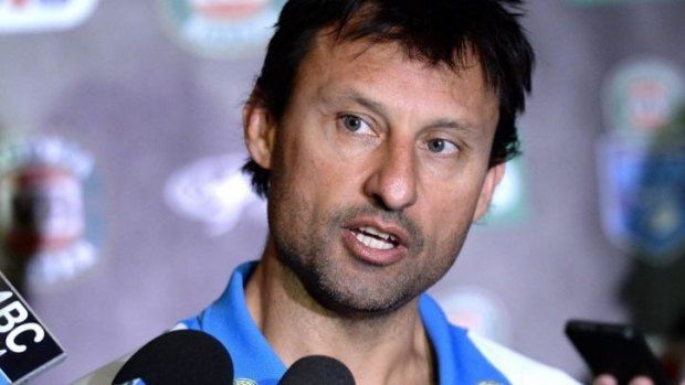 Laurie Daley addresses the media in the lead-up to Origin III.