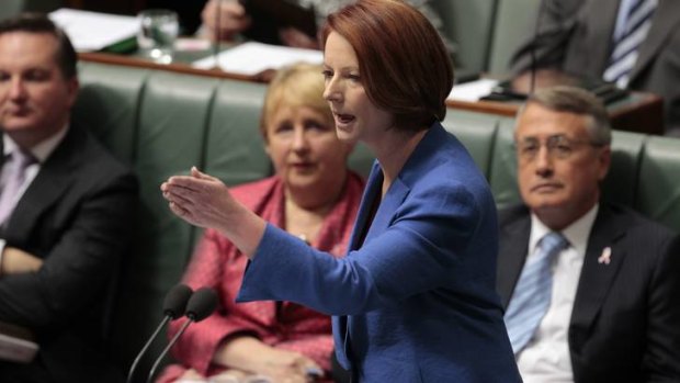 In full flight ... the Prime Minister, Julia Gillard, in Parliament.