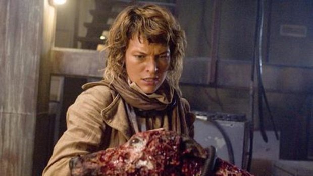 Nice doggie: post-apocalyptic zombie killer Alice (Milla Jovovich) and mange-ridden friend in Resident Evil: Afterlife 3D.