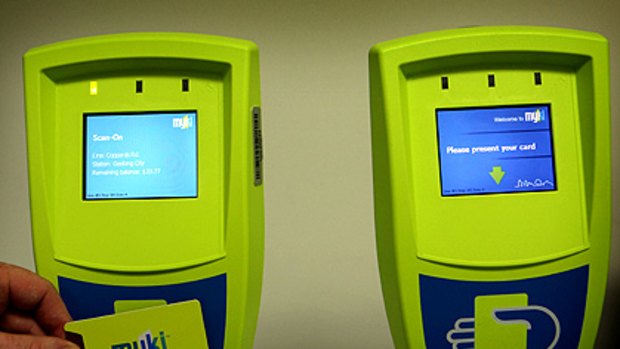 Myki travel card scanners.